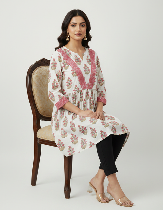 ZOVOR Women's 100% Cotton Floral Print Tunic Top | Lace Detail | Casual & Office Wear