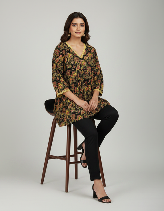 ZOVOR Women's 100% Cotton Lace Detail Tunic Top | Style Code ZVR_F02 | Floral Print | Casual & Office Wear