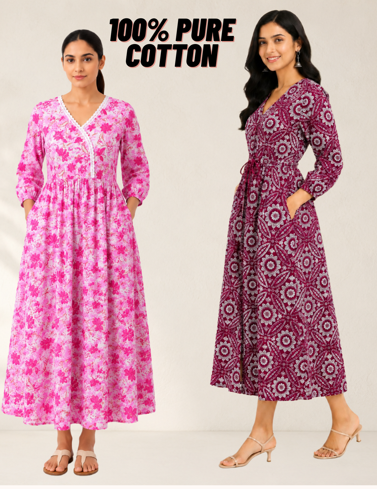 100% Pure Cotton Maxi Dresses
