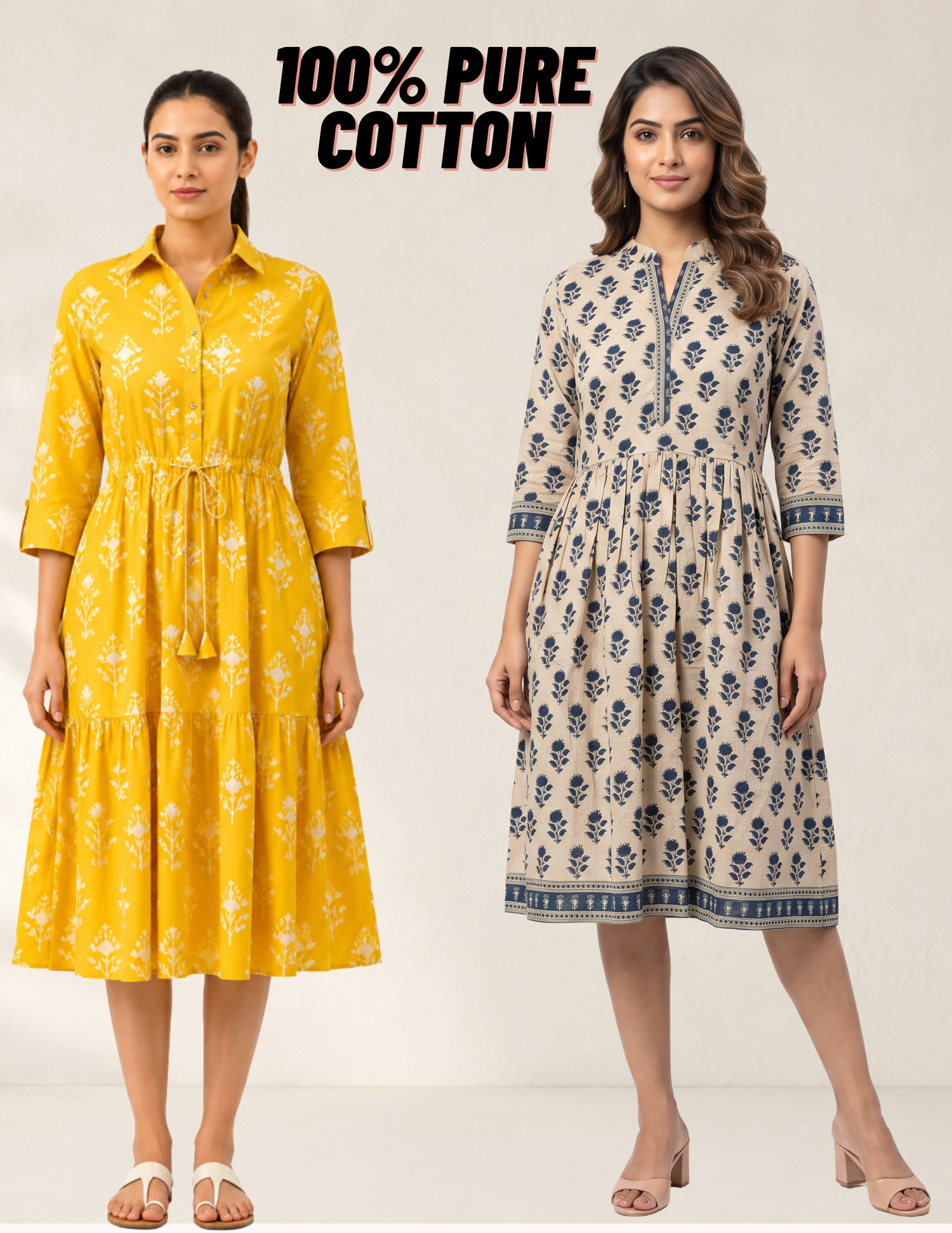 100% Pure Cotton Shirt Dresses