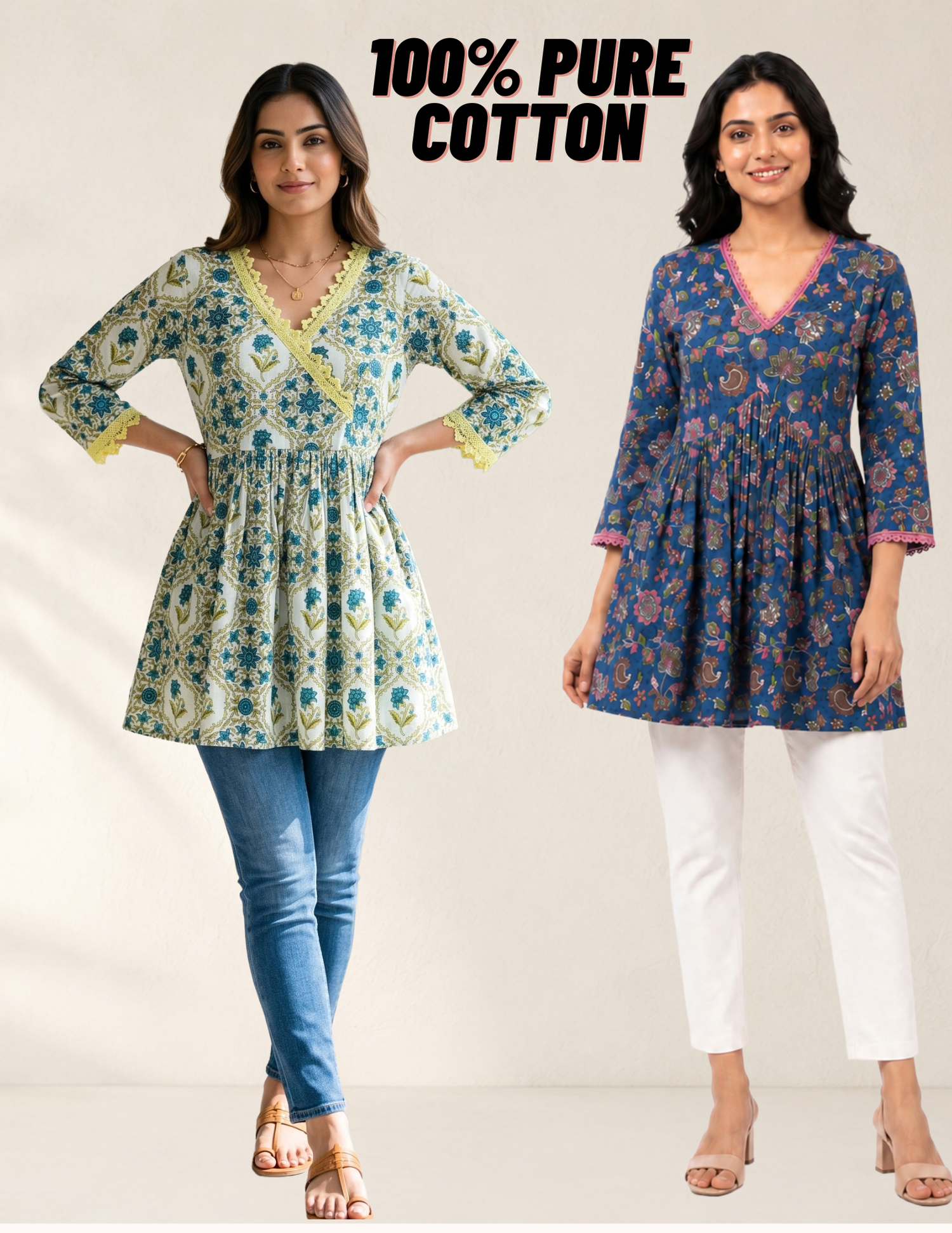 100% Pure Cotton Tunic Tops