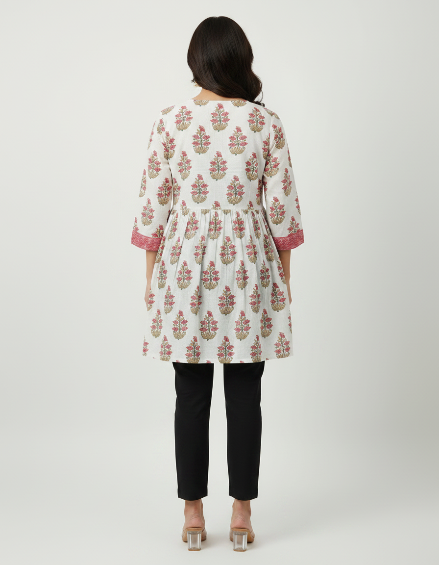 ZOVOR Women's 100% Cotton Floral Print Tunic Top | Lace Detail | Casual & Office Wear