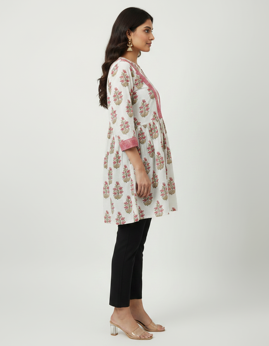 ZOVOR Women's 100% Cotton Floral Print Tunic Top | Lace Detail | Casual & Office Wear