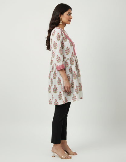 ZOVOR Women's 100% Cotton Floral Print Tunic Top | Lace Detail | Casual & Office Wear