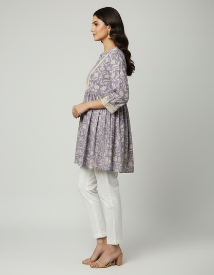 ZOVOR Women's 100% Cotton Floral Print Tunic Top | Lace Detail | Casual & Office Wear