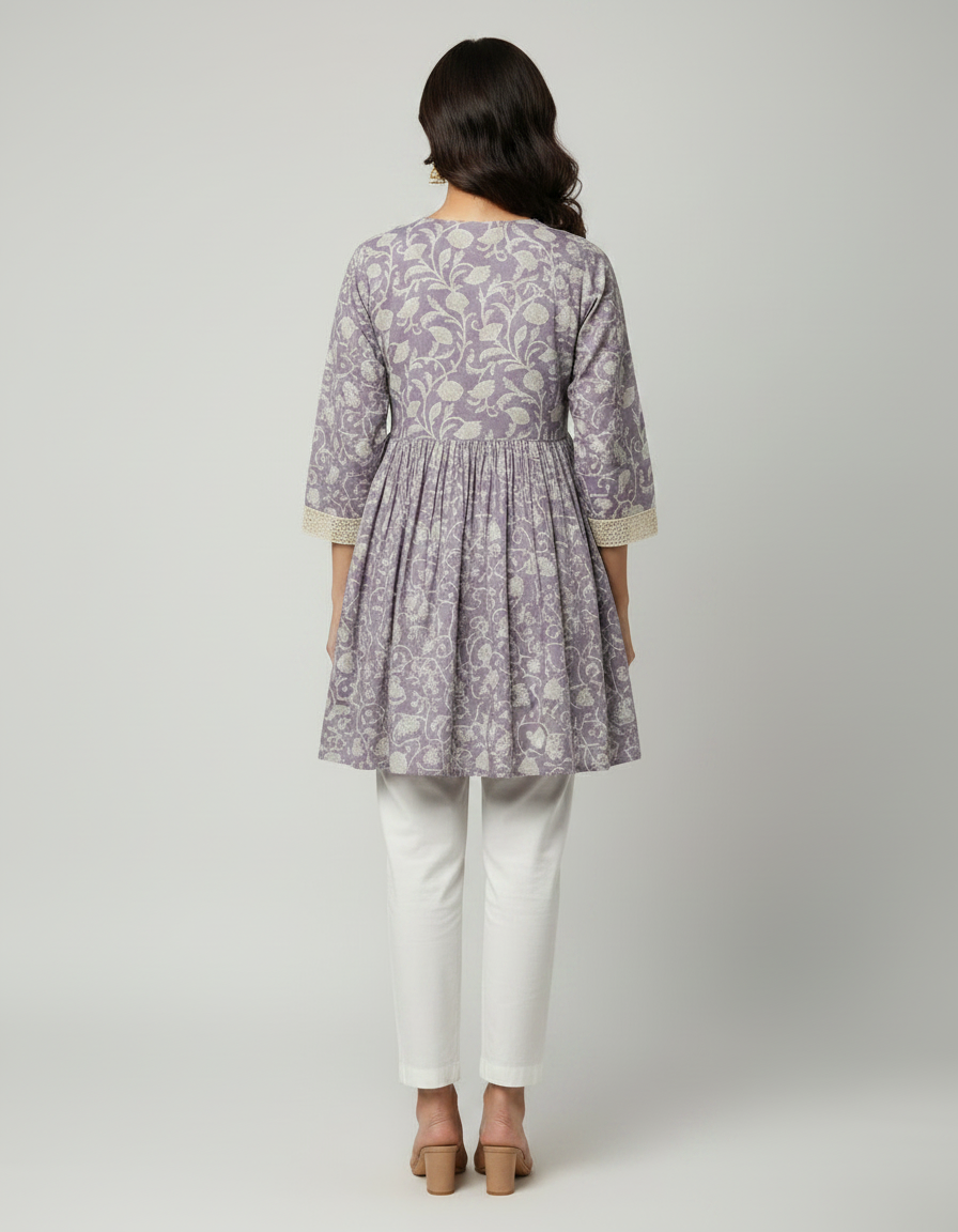 ZOVOR Women's 100% Cotton Floral Print Tunic Top | Lace Detail | Casual & Office Wear