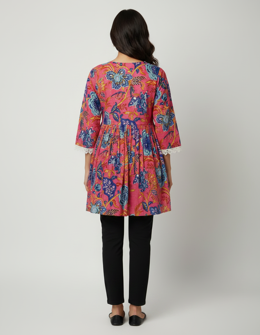 ZOVOR Women's 100% Cotton Angrakha Tunic Top | Style Code ZVR_B02 | Floral Print | Casual & Office Wear