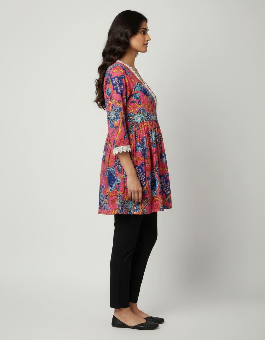ZOVOR Women's 100% Cotton Angrakha Tunic Top | Style Code ZVR_B02 | Floral Print | Casual & Office Wear