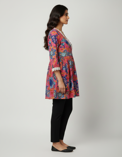 ZOVOR Women's 100% Cotton Angrakha Tunic Top | Style Code ZVR_B02 | Floral Print | Casual & Office Wear