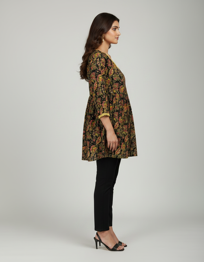 ZOVOR Women's 100% Cotton Lace Detail Tunic Top | Style Code ZVR_F02 | Floral Print | Casual & Office Wear