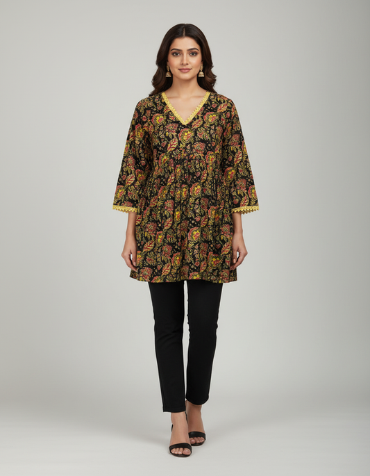 ZOVOR Women's 100% Cotton Lace Detail Tunic Top | Style Code ZVR_F02 | Floral Print | Casual & Office Wear