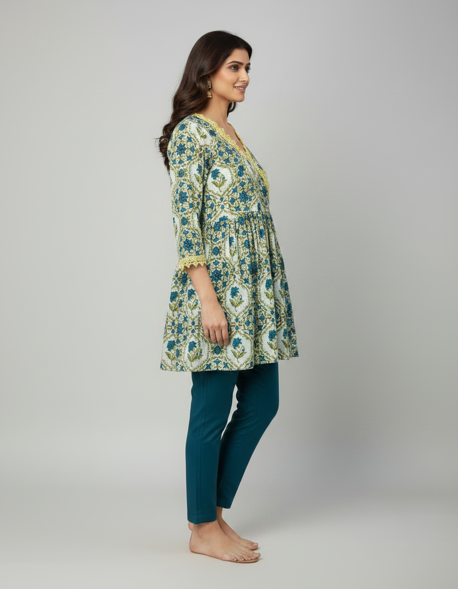 ZOVOR Women's 100% Cotton Angrakha Tunic Top | Floral Print | Casual & Office Wear