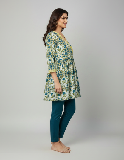 ZOVOR Women's 100% Cotton Angrakha Tunic Top | Floral Print | Casual & Office Wear
