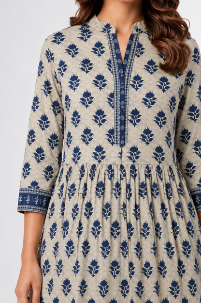 Collar Tunic Dress - Navy Blue (100% Cotton)