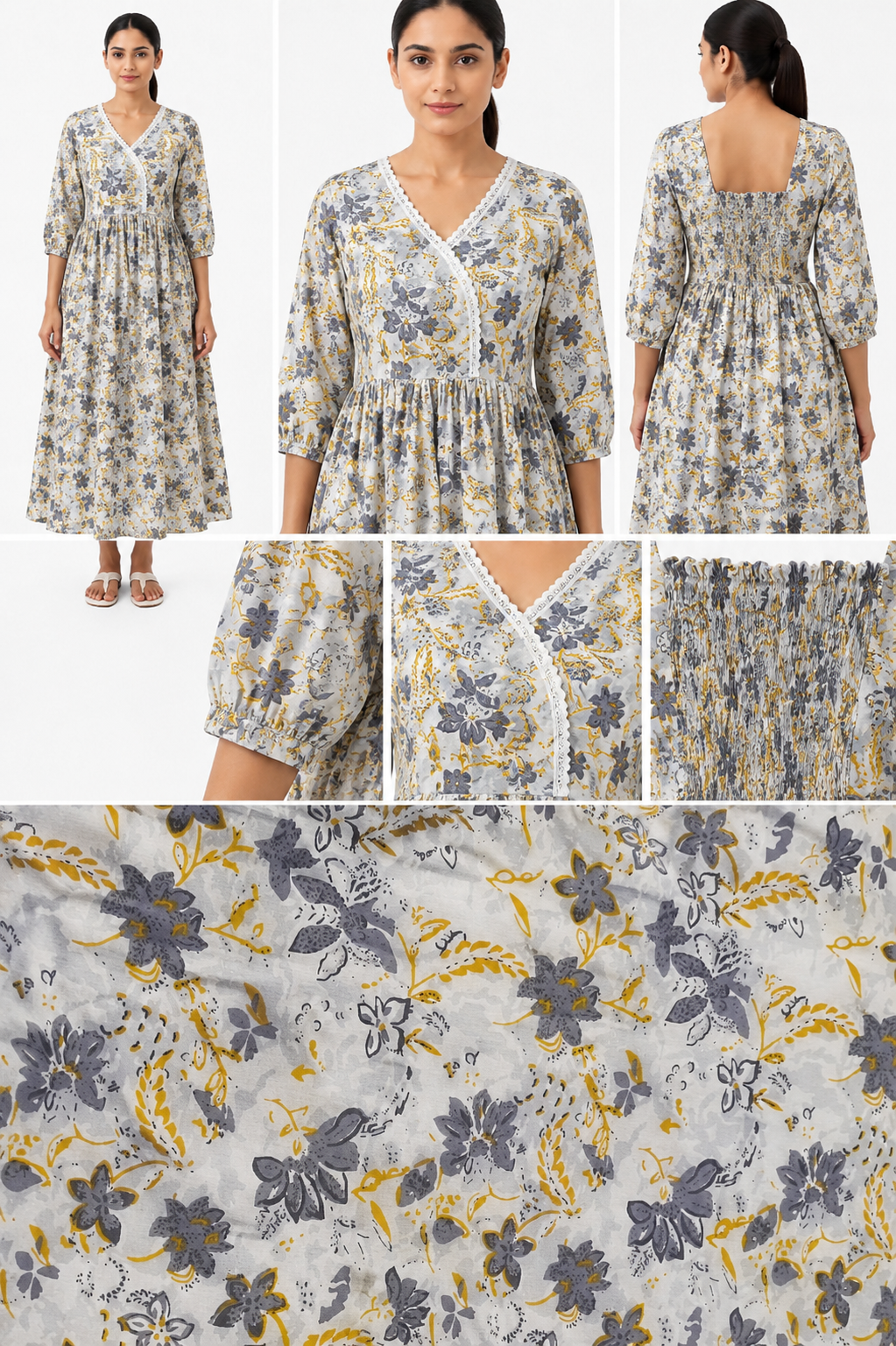 Floral Print Cotton Maxi Dress (100% Cotton)