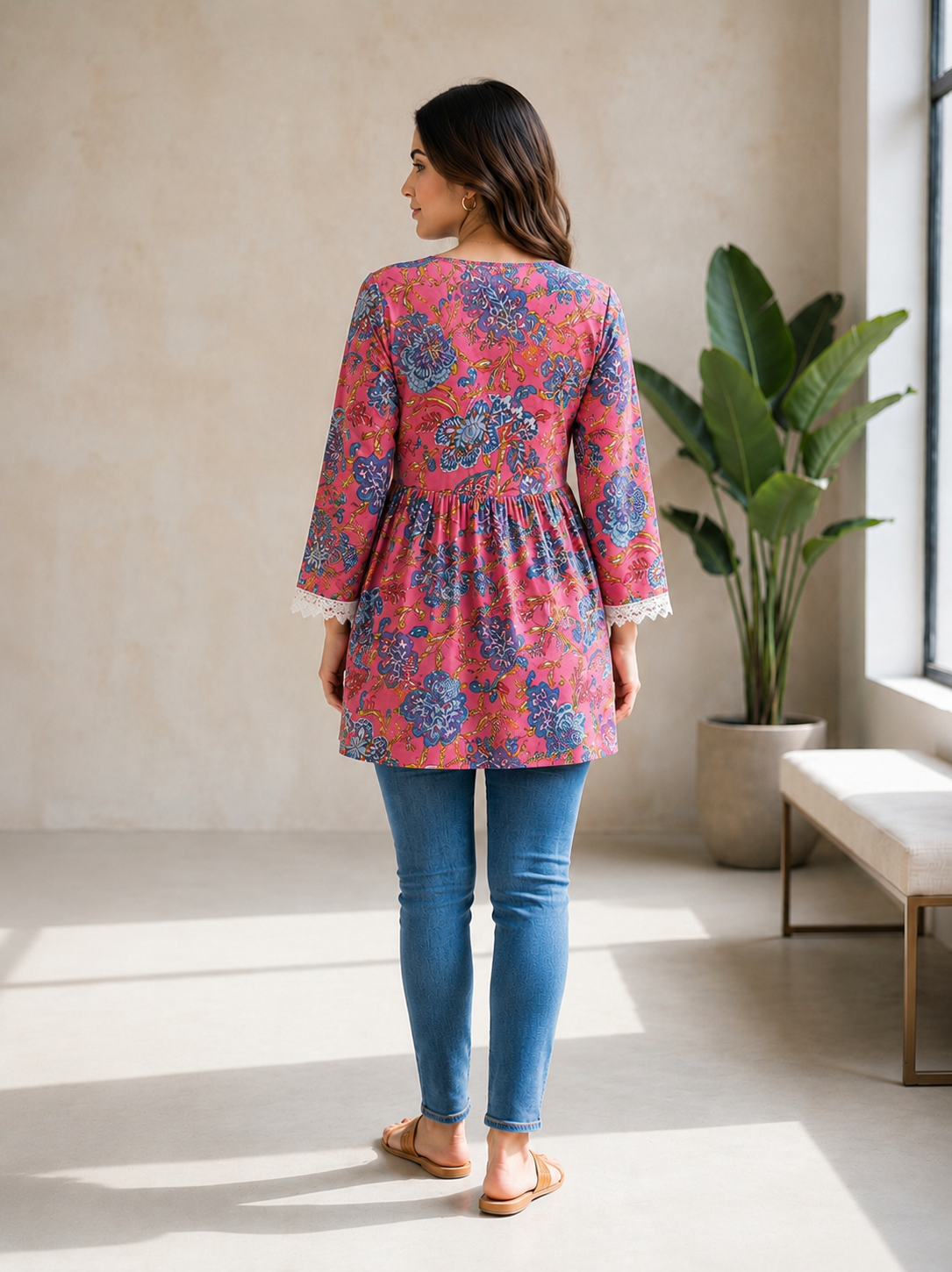 Angrakha Tunic Top - pink (100% Cotton)