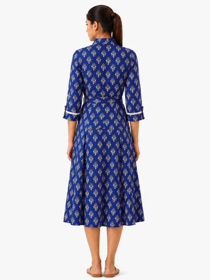 Classic Lace Shirt Dress - Royal Blue (100% Cotton