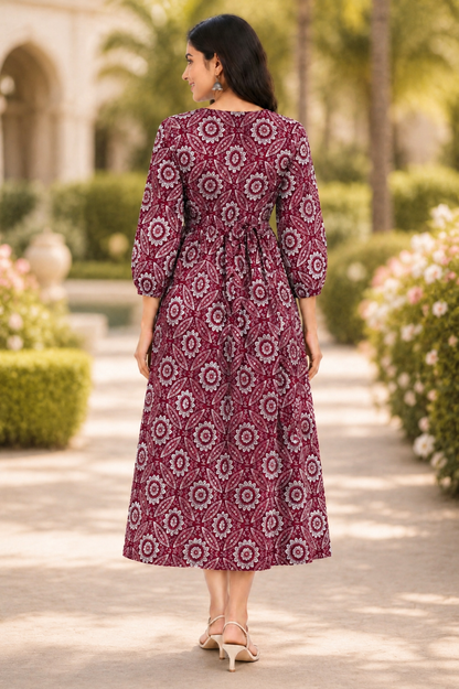 Boho Resort Maxi Dress - Wine Magenta (100% Cotton)