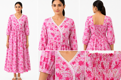 Floral Print Cotton Maxi Dress (100% Cotton)