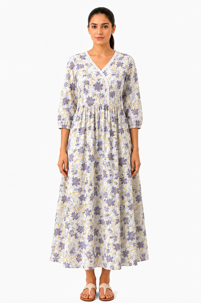 Floral Print Cotton Maxi Dress (100% Cotton)