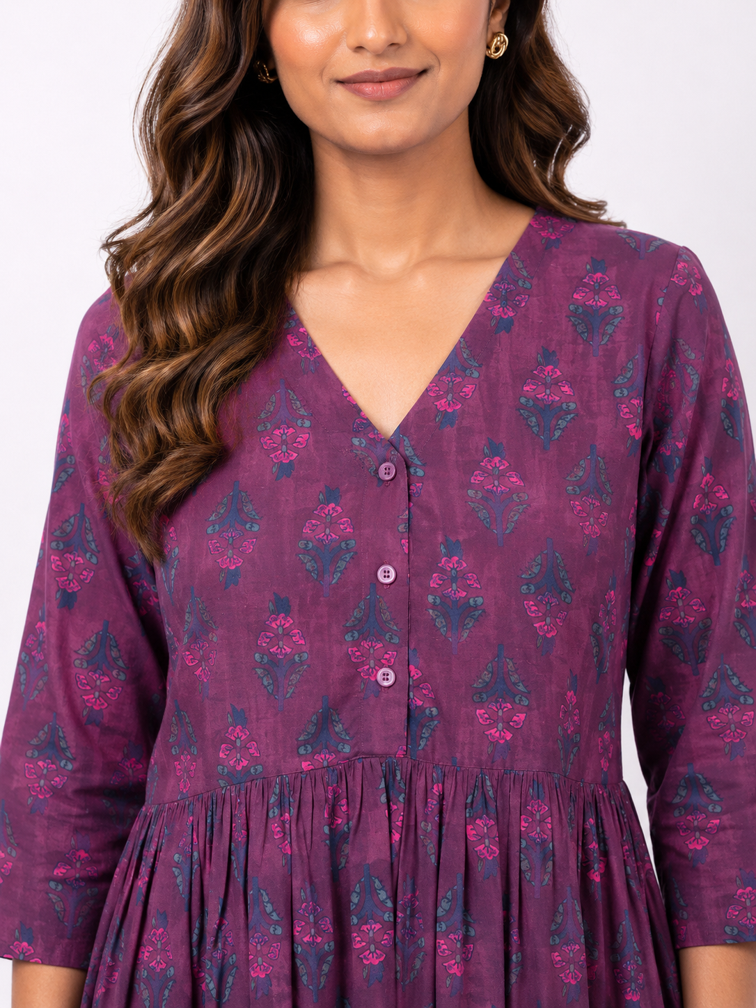 Empire Midi Dress - Wine Plum (100% Cotton)