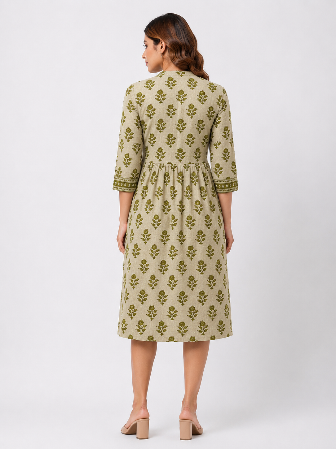 Cotton Collar Tunic Dress - Olive Green (100% Cotton)