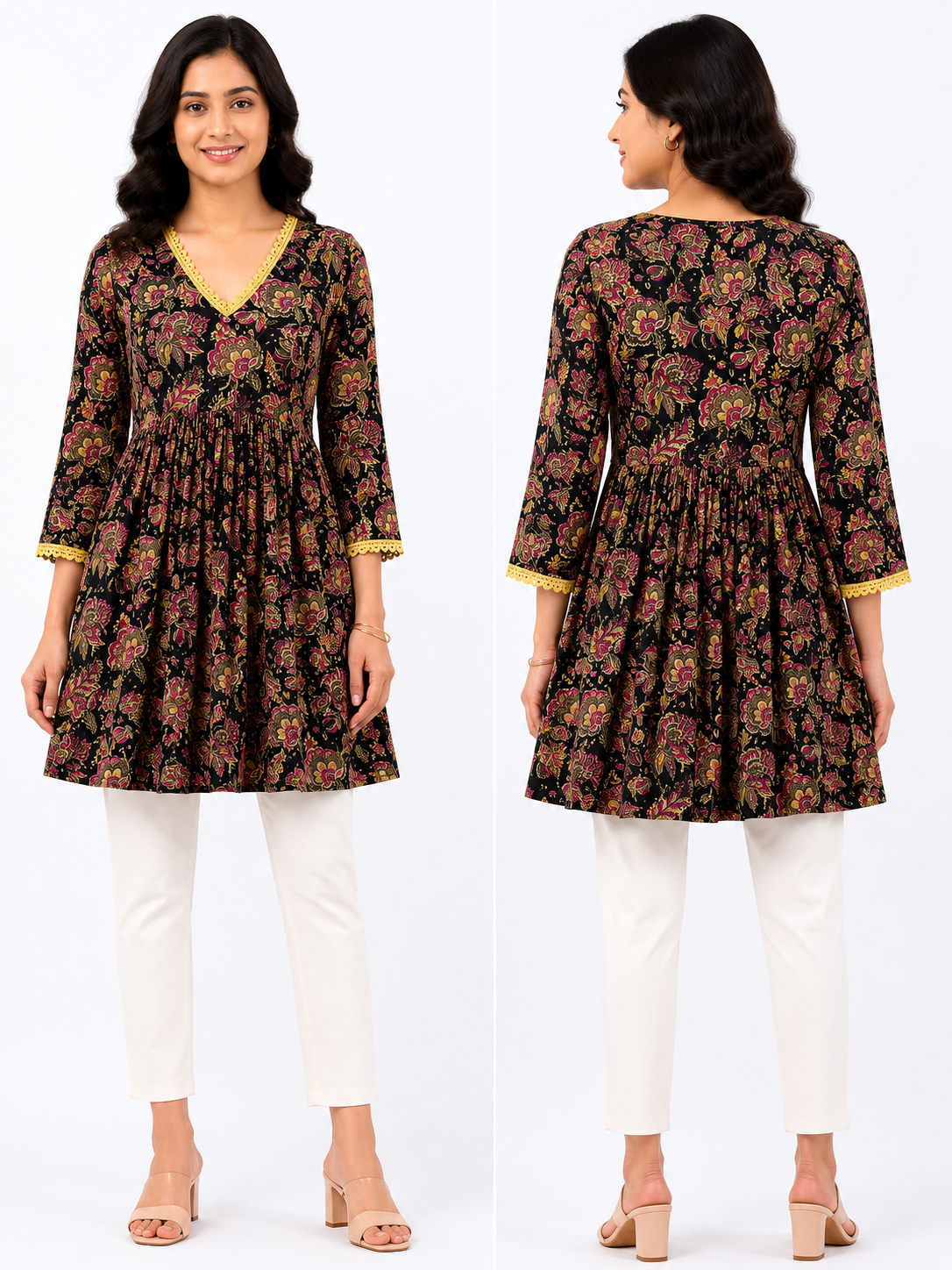 Lace Detail Tunic Top - black(100% Cotton)