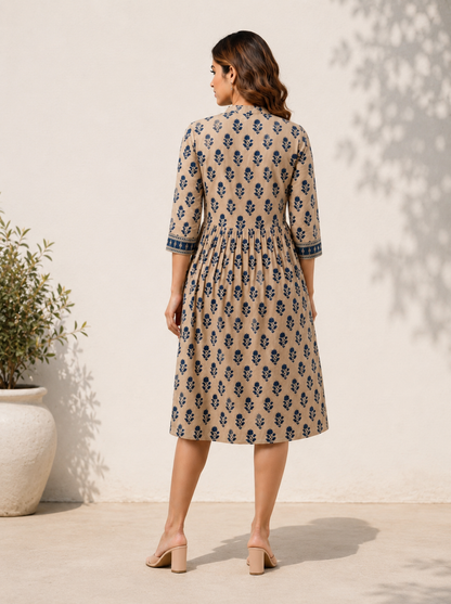 Collar Tunic Dress - Navy Blue (100% Cotton)