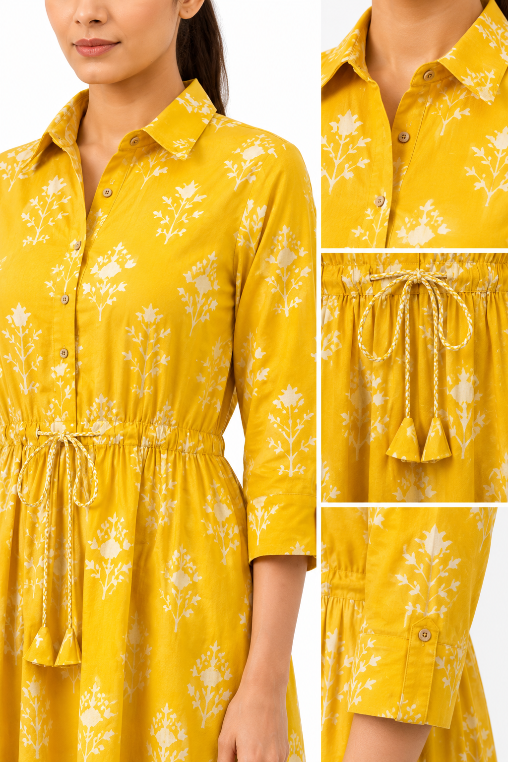 Classic Shirt Dress - Mustard Yellow (100% Cotton)
