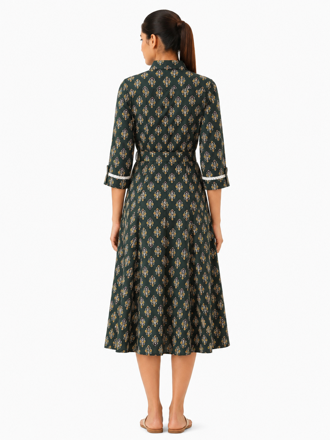 Classic Lace Shirt Dress - Slate Green (100% Cotton)