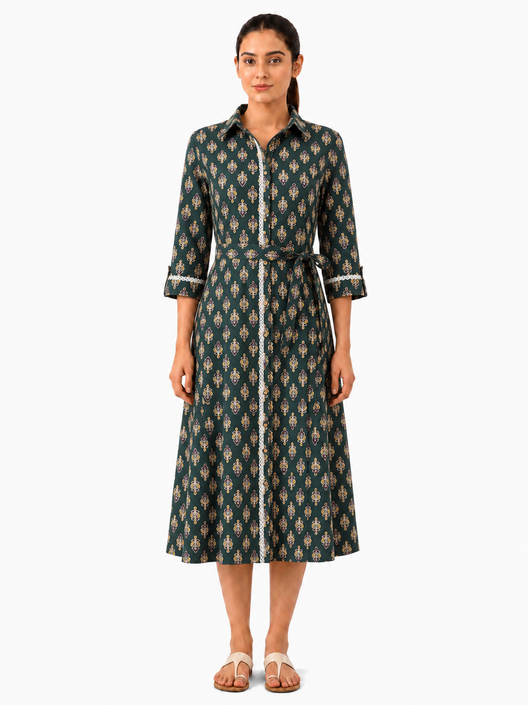 Classic Lace Shirt Dress - Slate Green (100% Cotton)