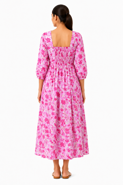 Floral Print Cotton Maxi Dress (100% Cotton)