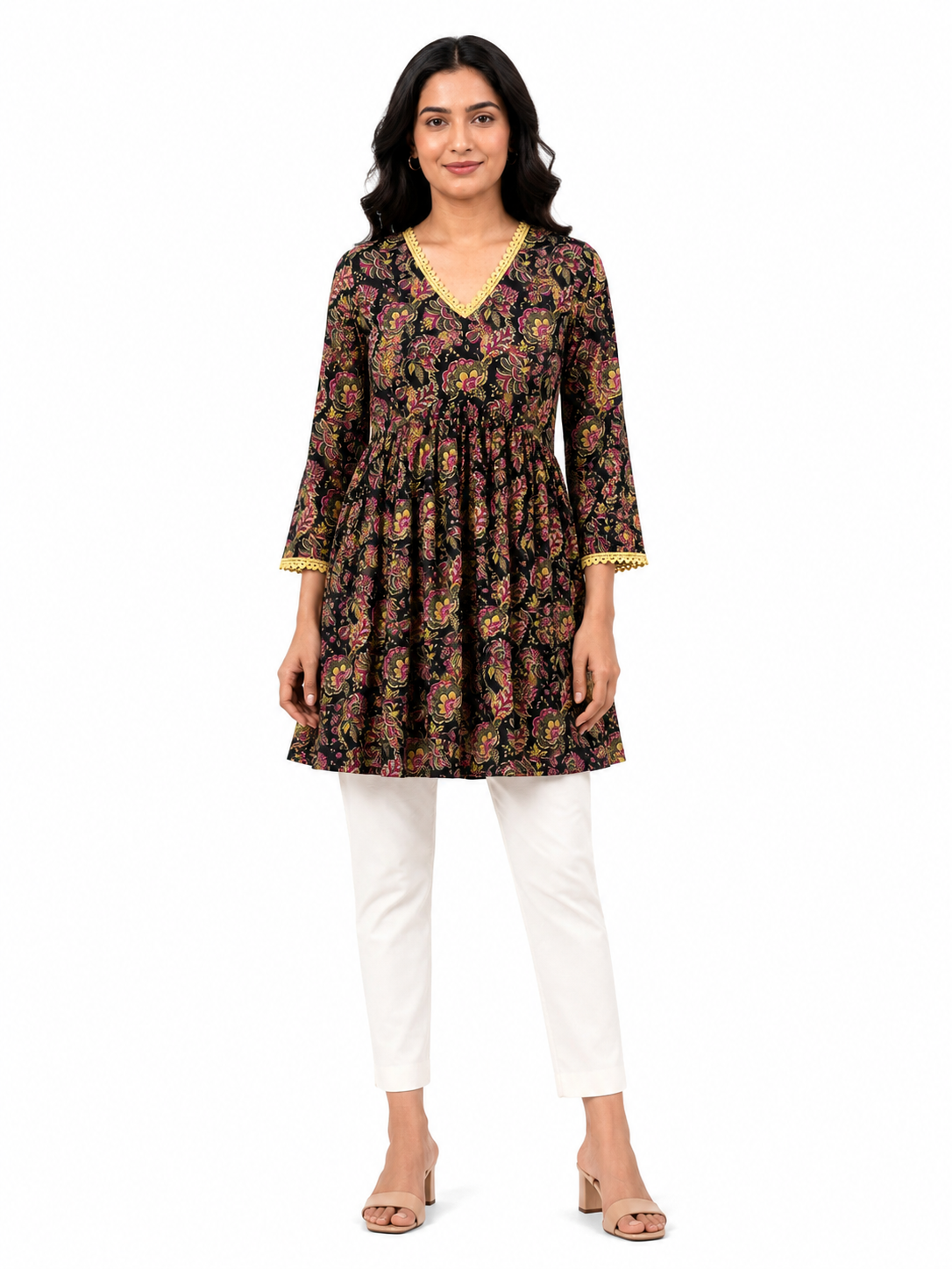 Lace Detail Tunic Top - black(100% Cotton)
