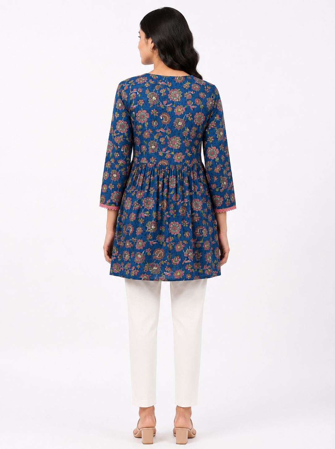 Floral Print Tunic Top - Royal Blue (100% Cotton)