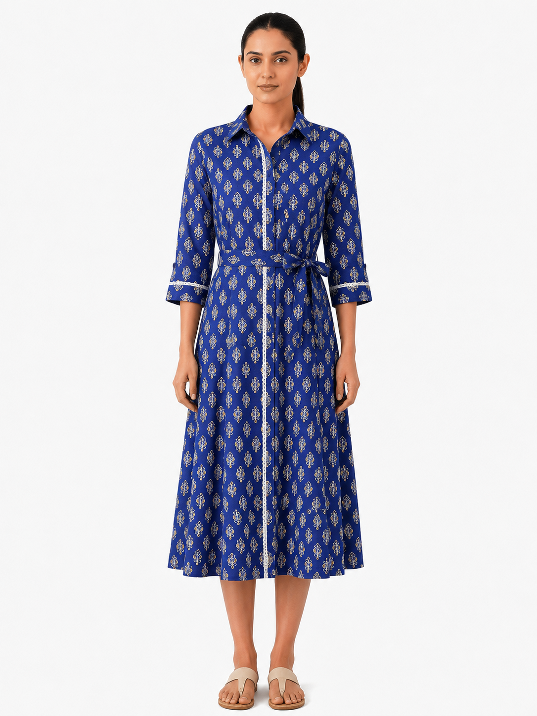 Classic Lace Shirt Dress - Royal Blue (100% Cotton