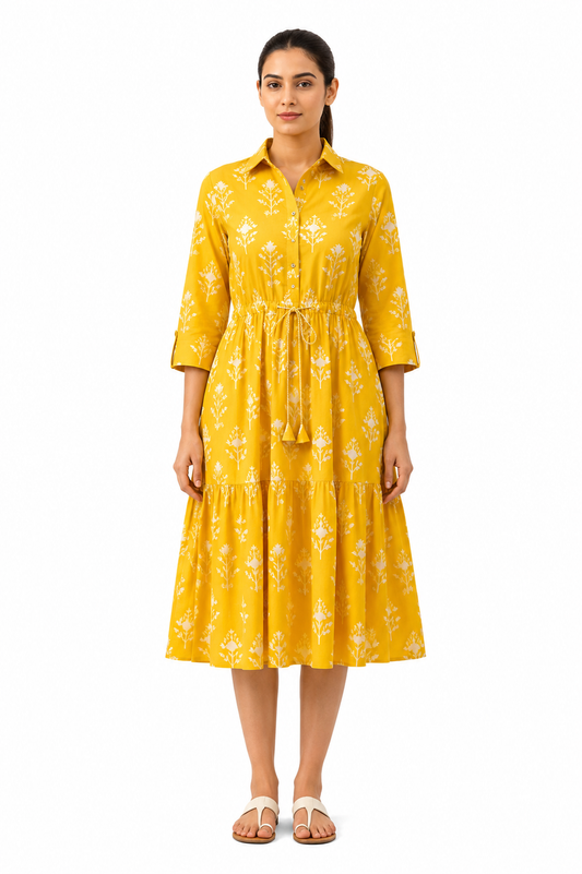 Classic Shirt Dress - Mustard Yellow (100% Cotton)