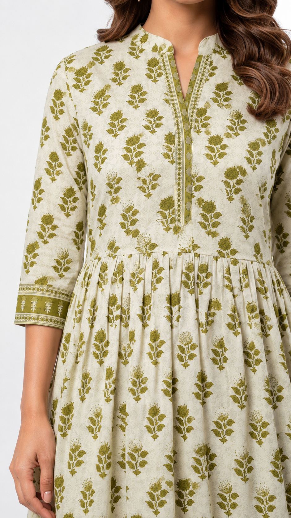 Cotton Collar Tunic Dress - Olive Green (100% Cotton)