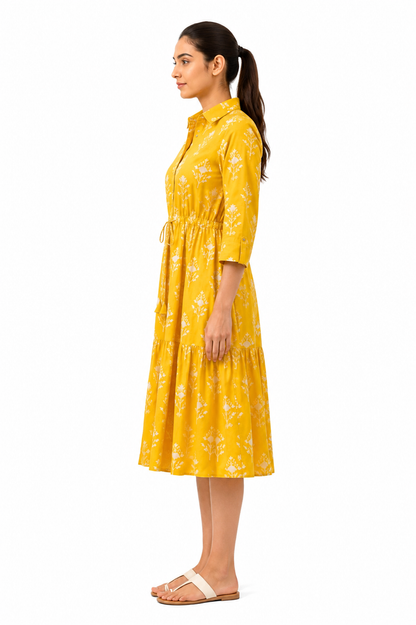 Classic Shirt Dress - Mustard Yellow (100% Cotton)