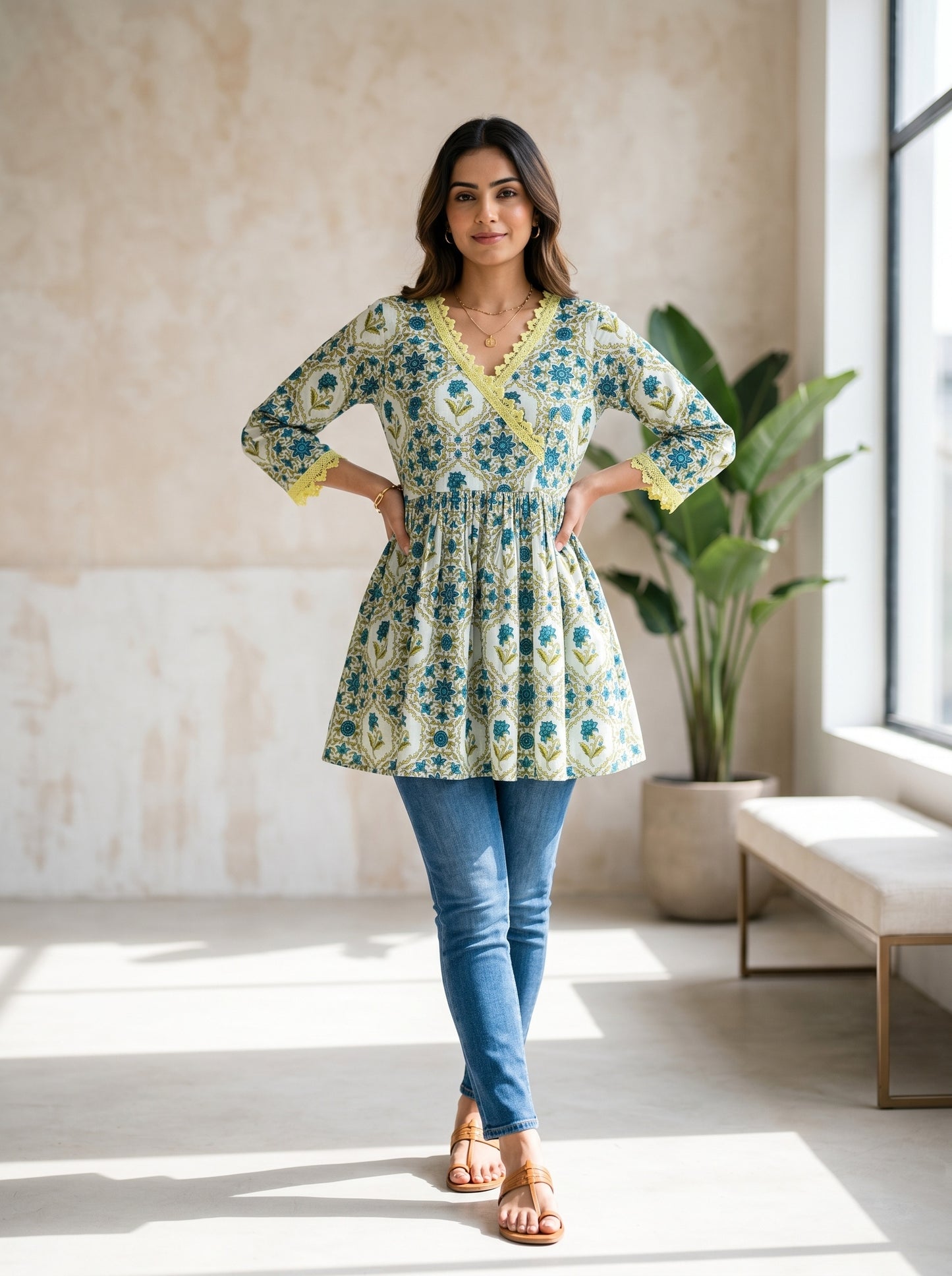Angrakha Tunic Top - Off White (100% Cotton)