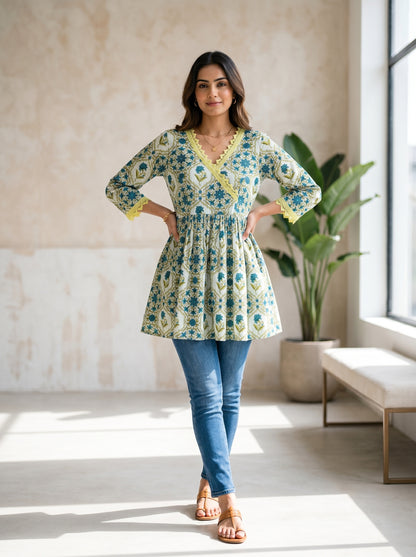 Angrakha Tunic Top - Off White (100% Cotton)