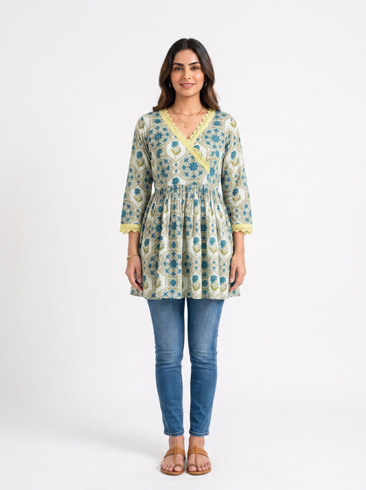 Angrakha Tunic Top - Off White (100% Cotton)