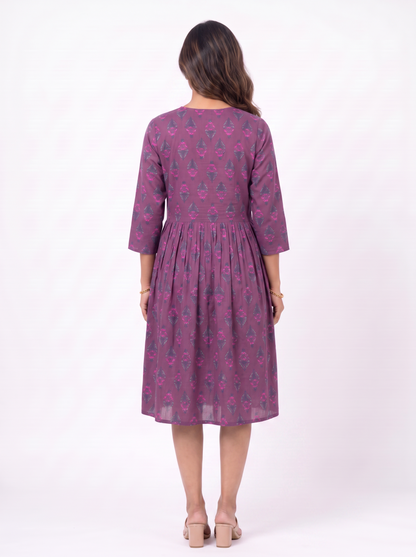 Empire Midi Dress - Wine Plum (100% Cotton)