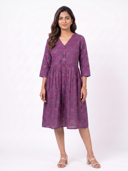 Empire Midi Dress - Wine Plum (100% Cotton)