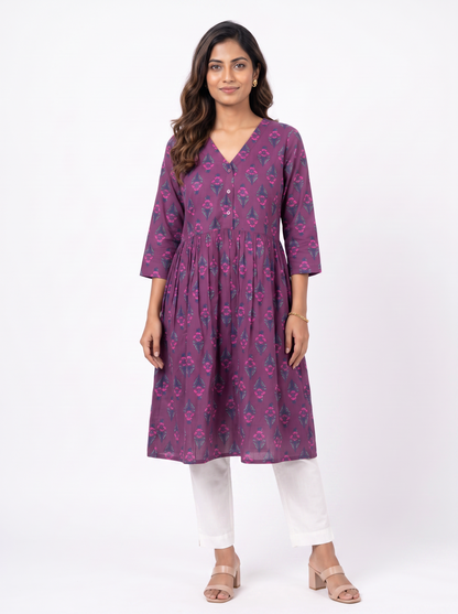Empire Midi Dress - Wine Plum (100% Cotton)