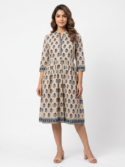Collar Tunic Dress - Navy Blue (100% Cotton)