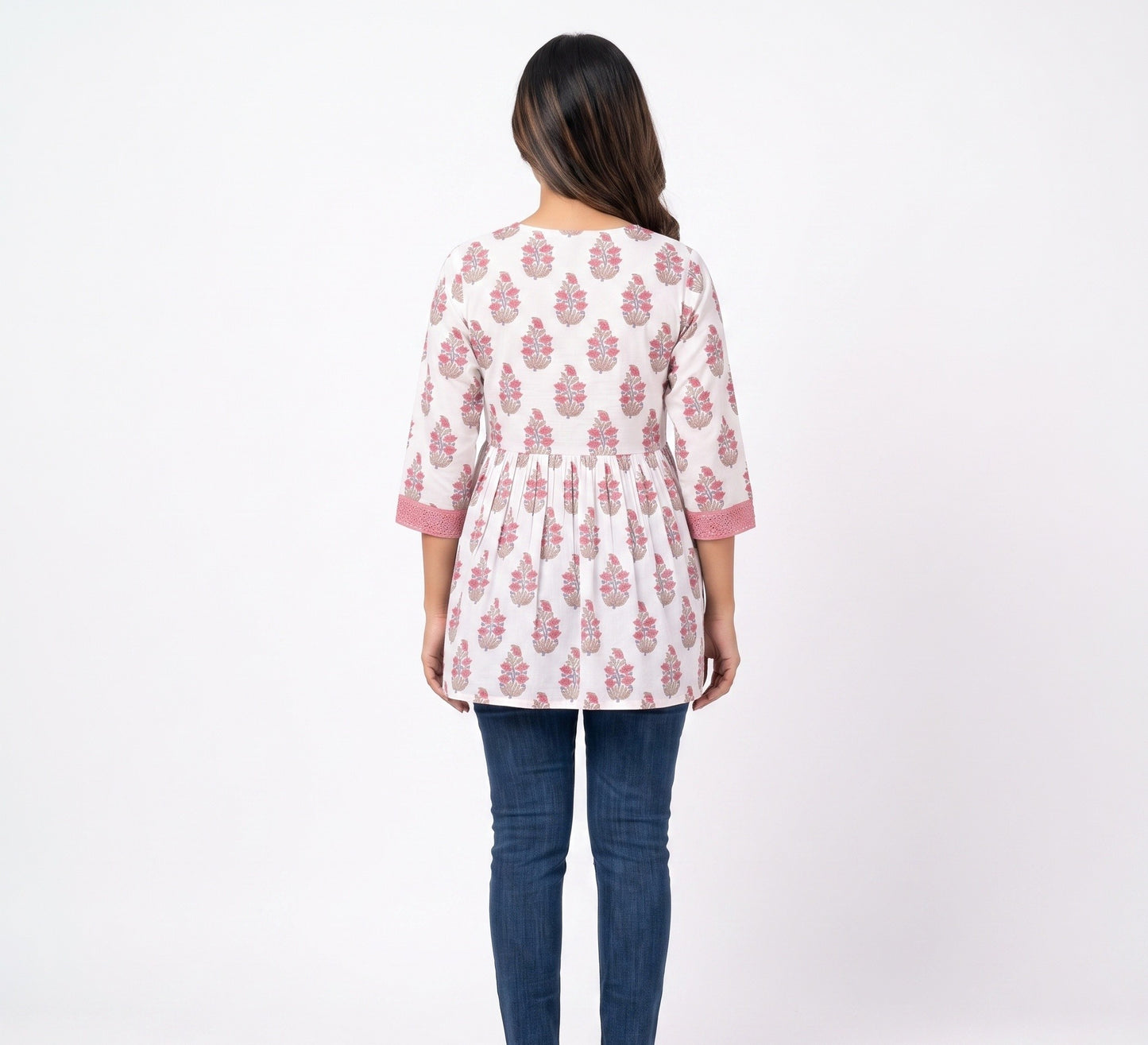 Floral Print Tunic Top - Pink (100% Cotton)