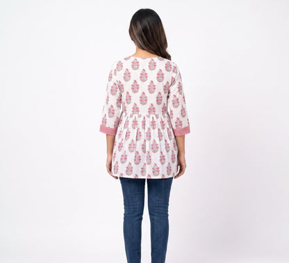 Floral Print Tunic Top - Pink (100% Cotton)