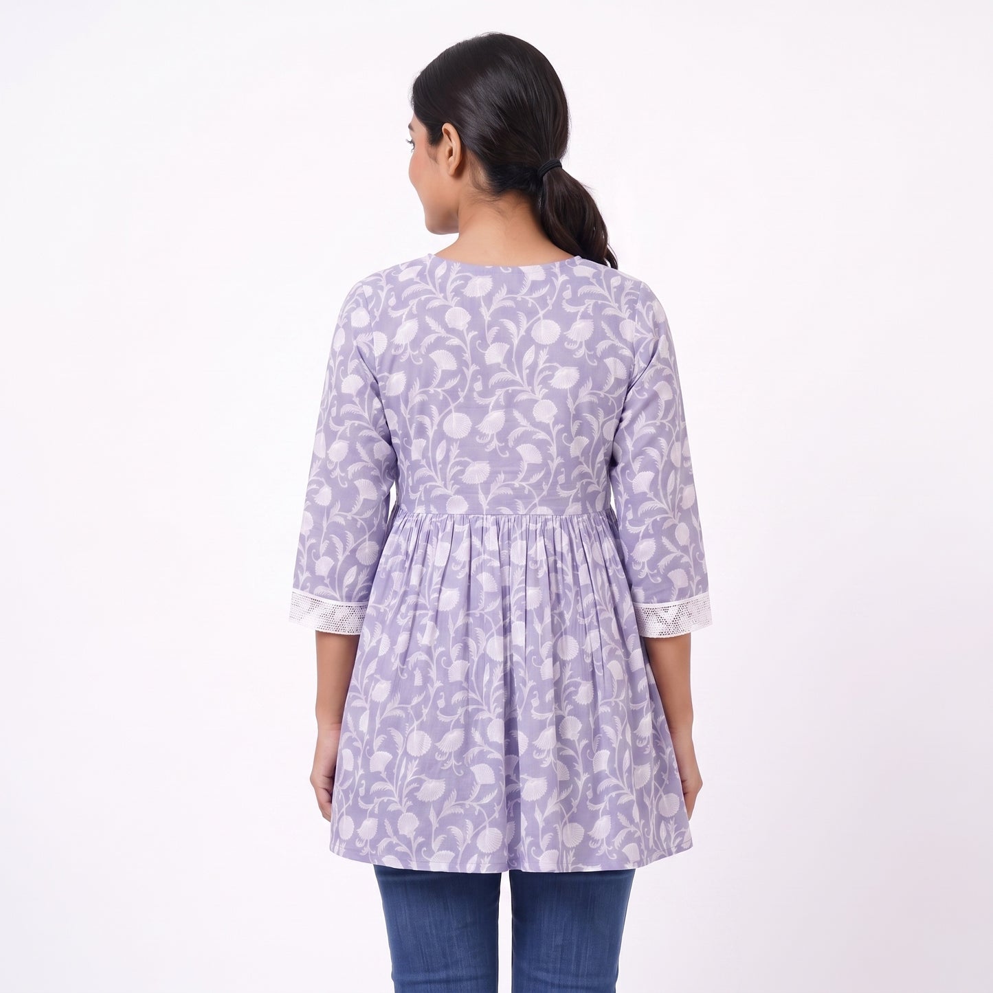 Floral Print Tunic Top - Lavender (100% Cotton)